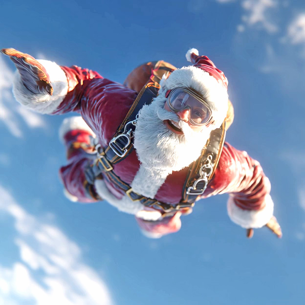 Grand Père Noël Blanc Avec Parachute – Déco Noël Terre Cuite Et Tissu